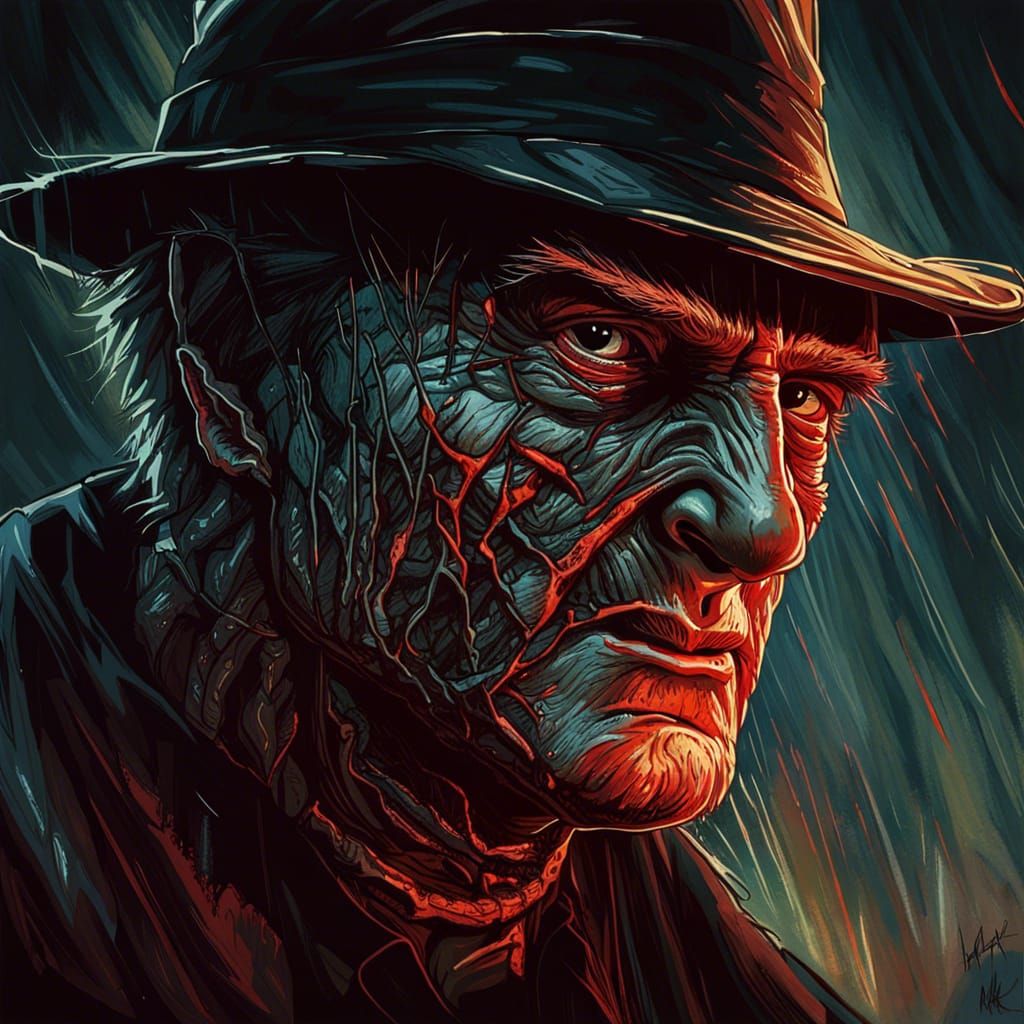 Freddy Kruger Portrait in Expressionist Graphic Novel Style