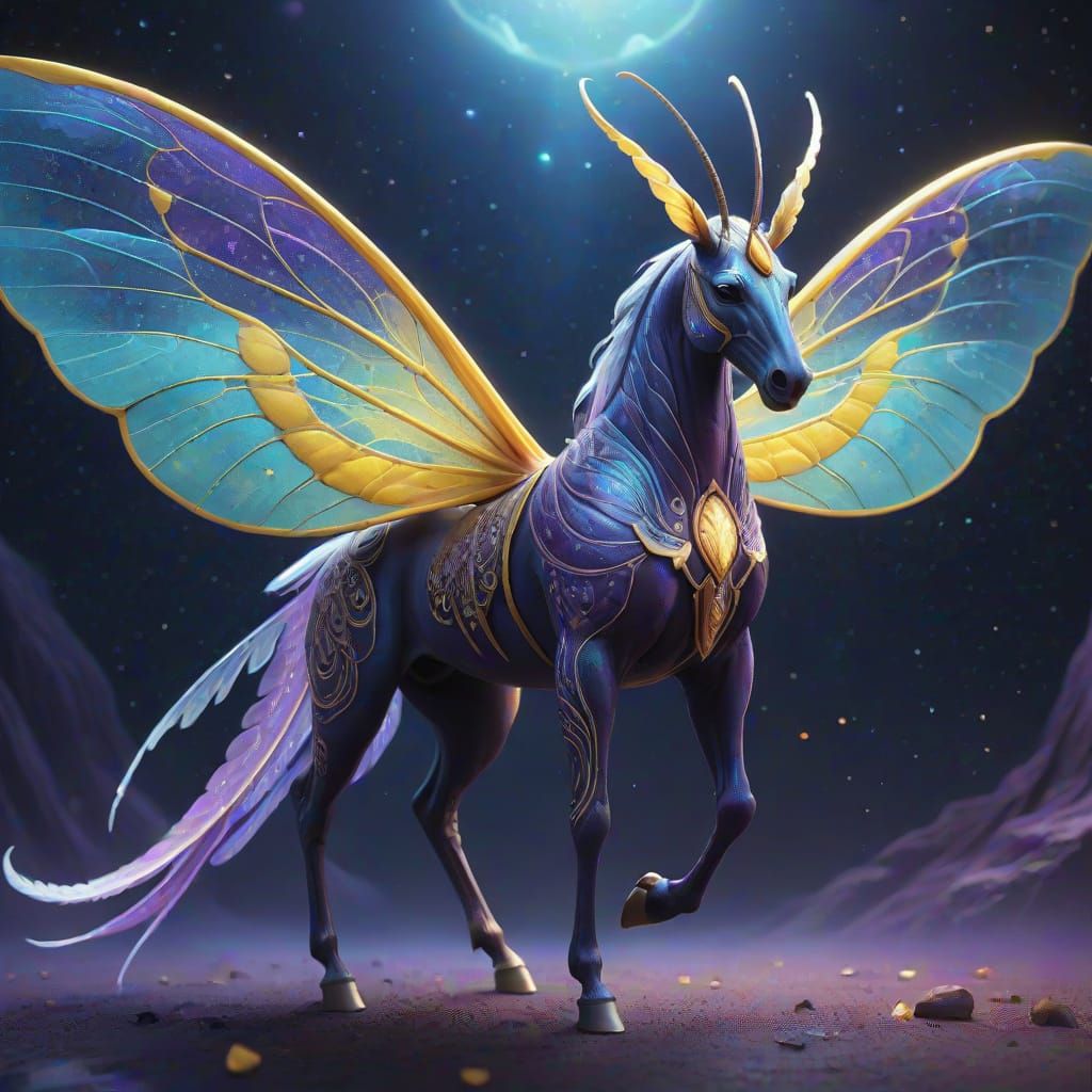 Arabian Horse Comet Moth Hybrid in Ethereal Lighting