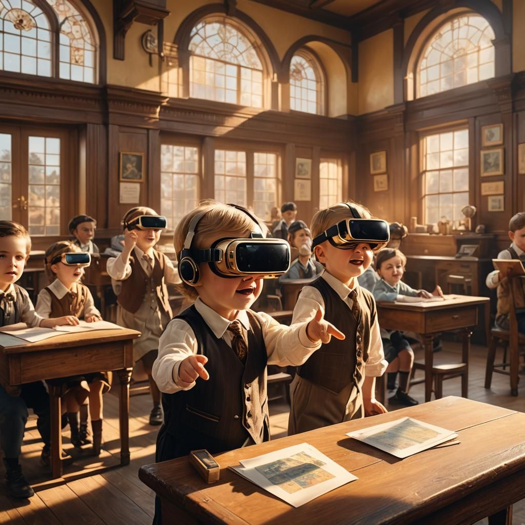 Baby Points at VR Students: Fantasy Concept Art