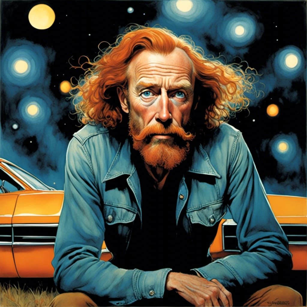 Couple in 70s Dodge on Ozark Road, Surreal Art