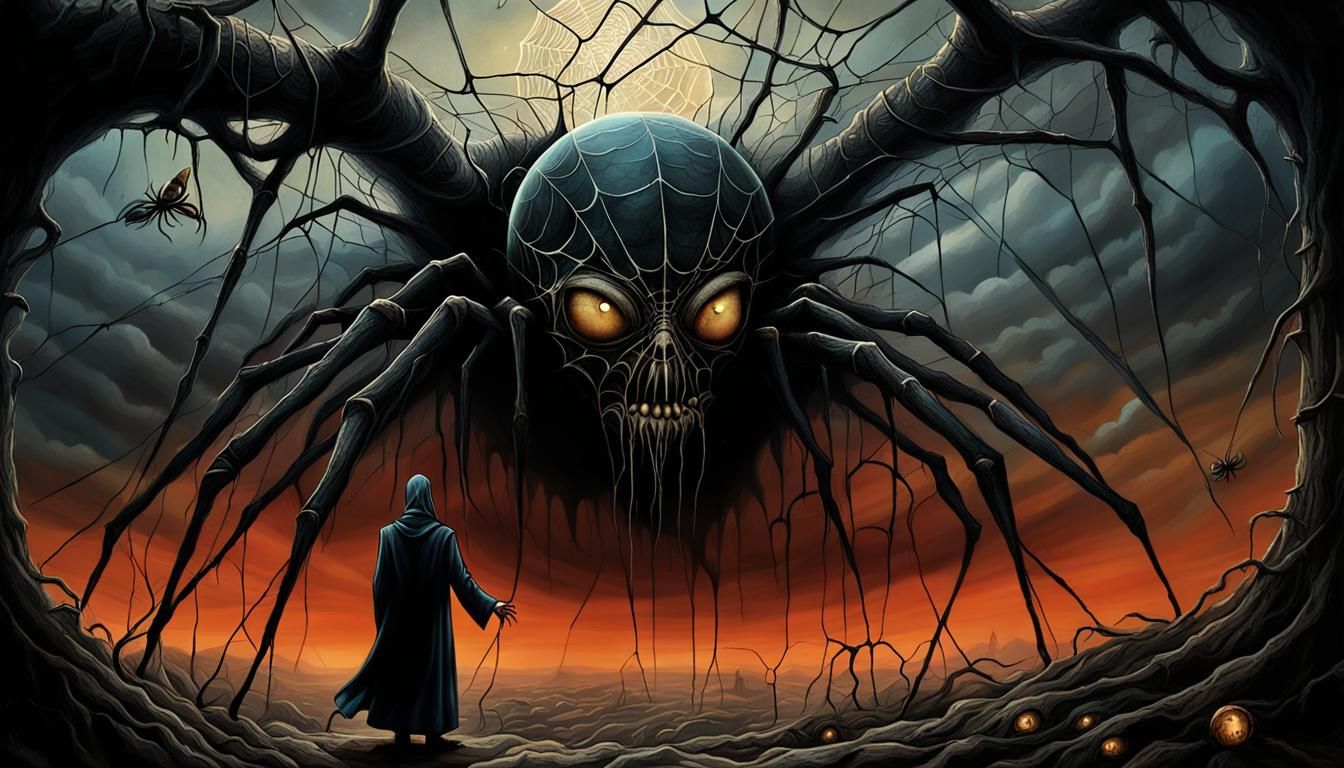 Pagan's Face with Spiderweb Eyes: Surreal Horror