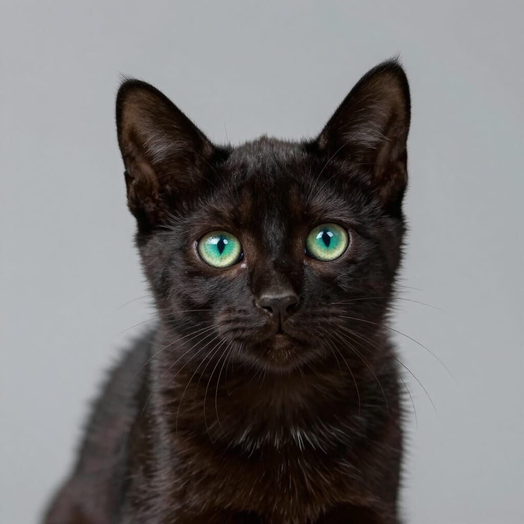 Hyperrealistic Black Kitten with Emerald Eyes