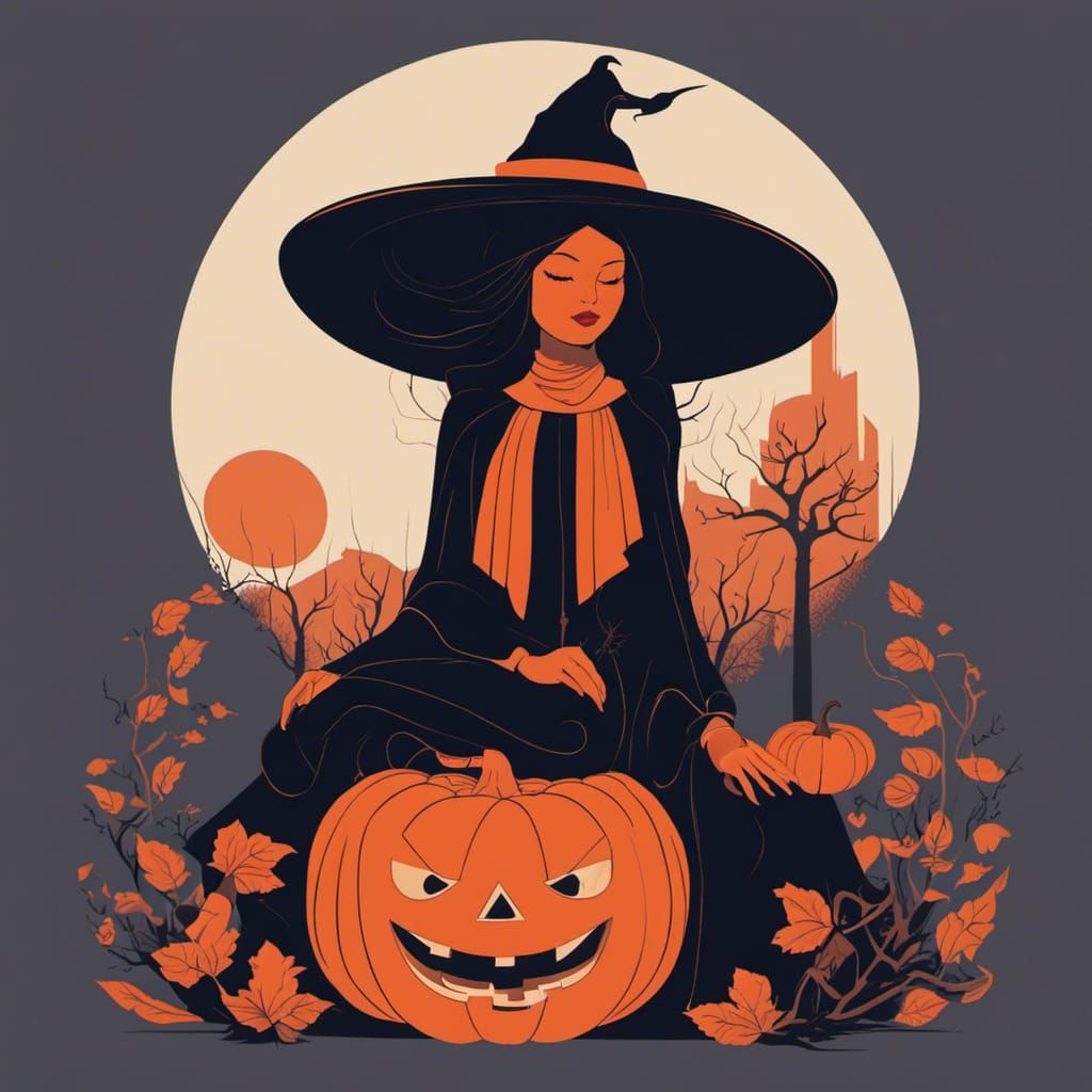 Minimalist Witch on Jack-o'-lantern, Studio Photo