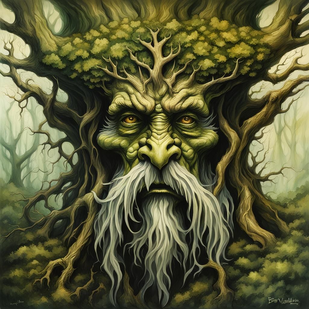 Treebeard Portrait in Alcohol Ink Style