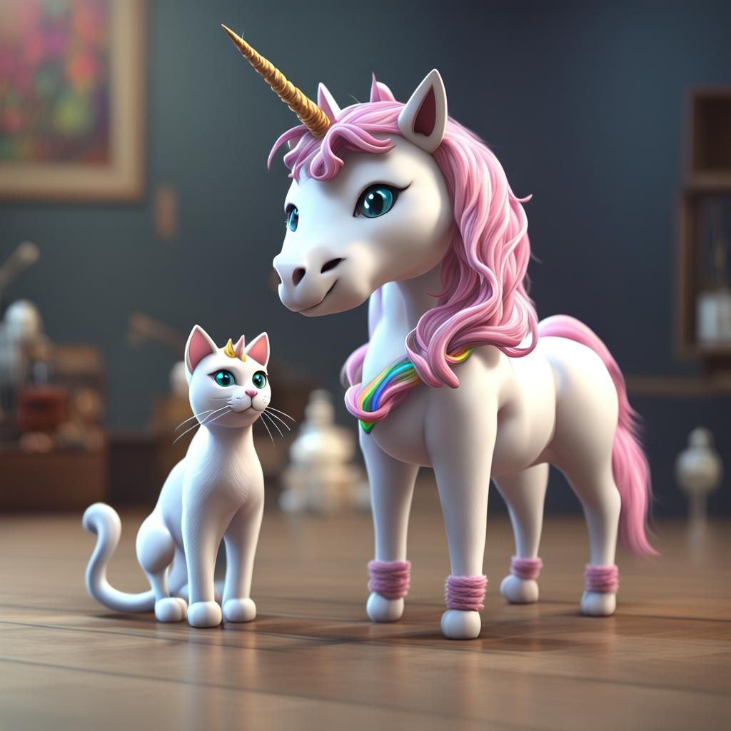Cat and Unicorn Rendered in 3D
