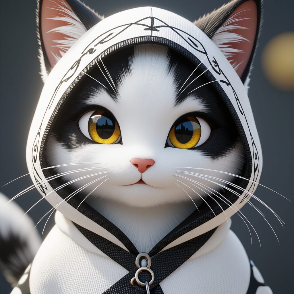 Anime 3D Black and White Cat Concept Art