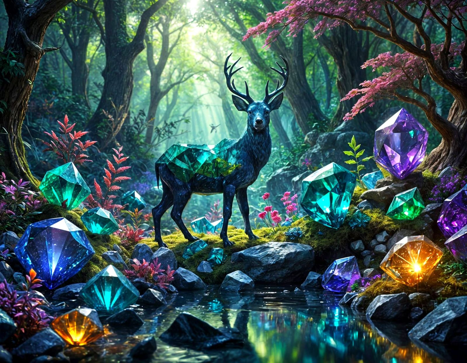 Luminous Gemstone Forest in Fantasy Realism