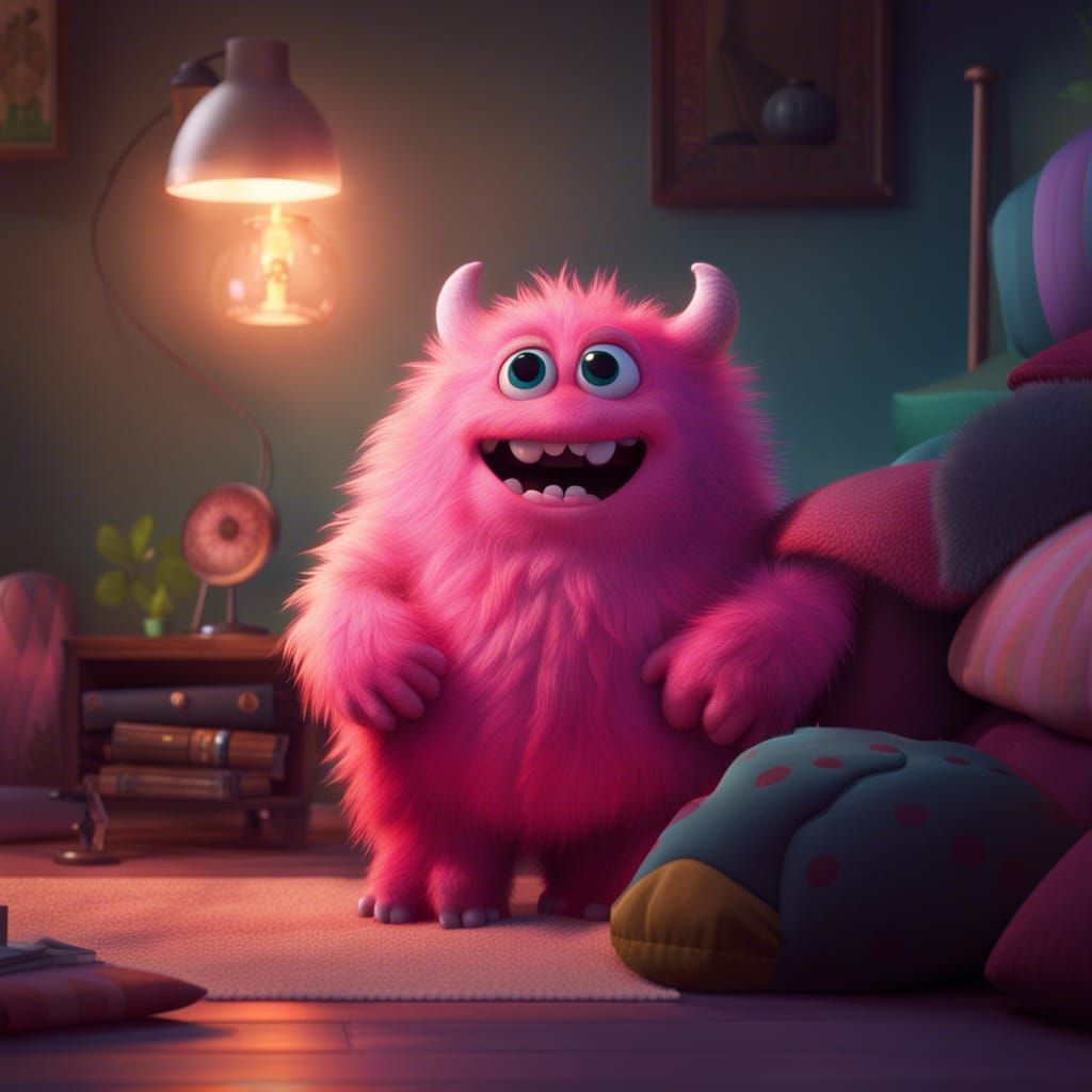Cute Pink Monster in Pixar Style