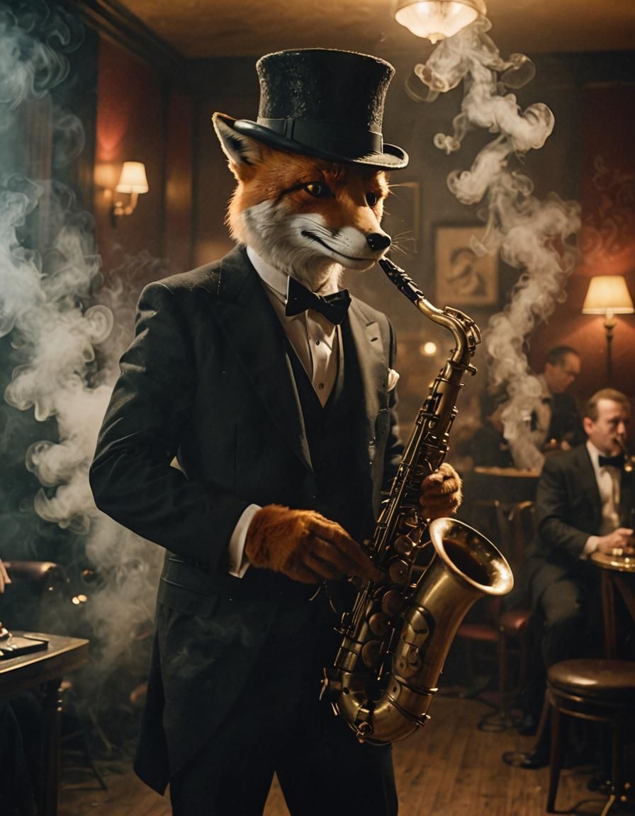 Fox Plays Saxophone in Smoky Jazz Club, Film Noir