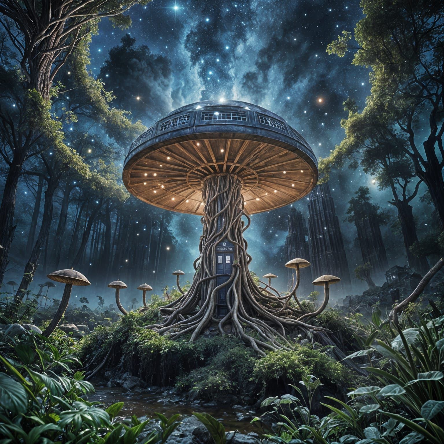 Surreal Mushroom Portal to a Celestial TARDIS