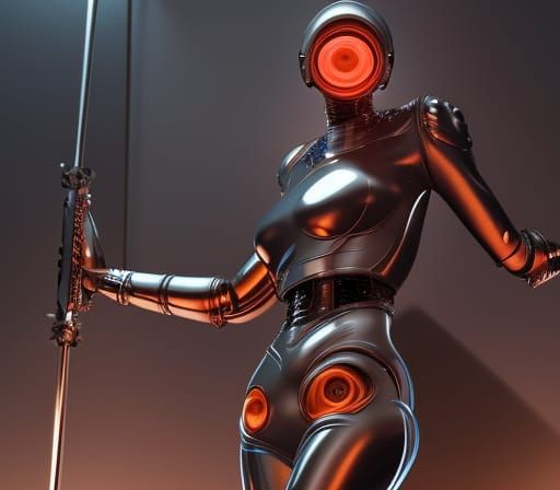 Mechanoid Android in Cyberpunk Marble Bathroom