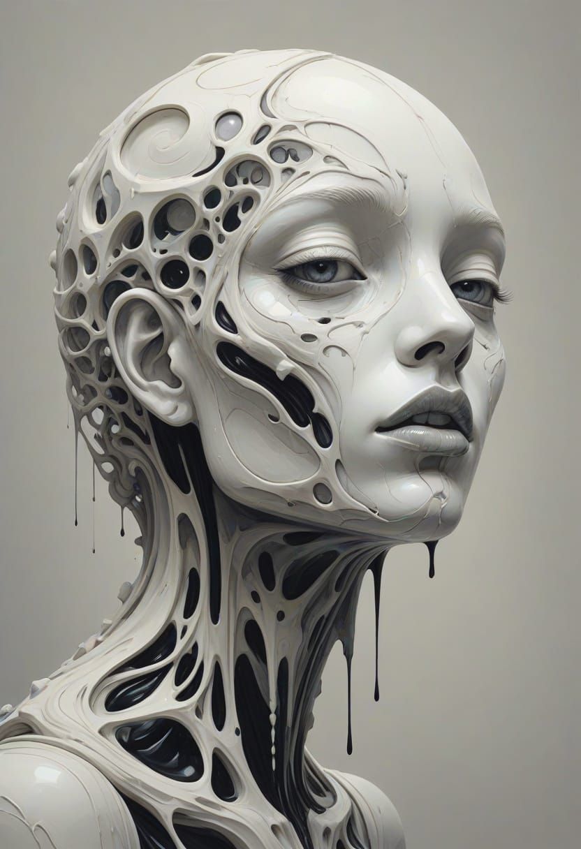 Bleak Ivory Onyx Abstract Sketch in Surreal Style