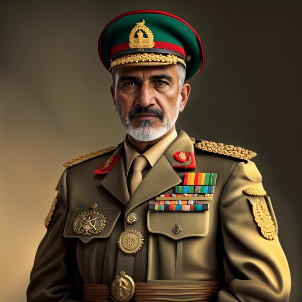 Afghan General with Golden AK47: Hyperrealistic Portrait