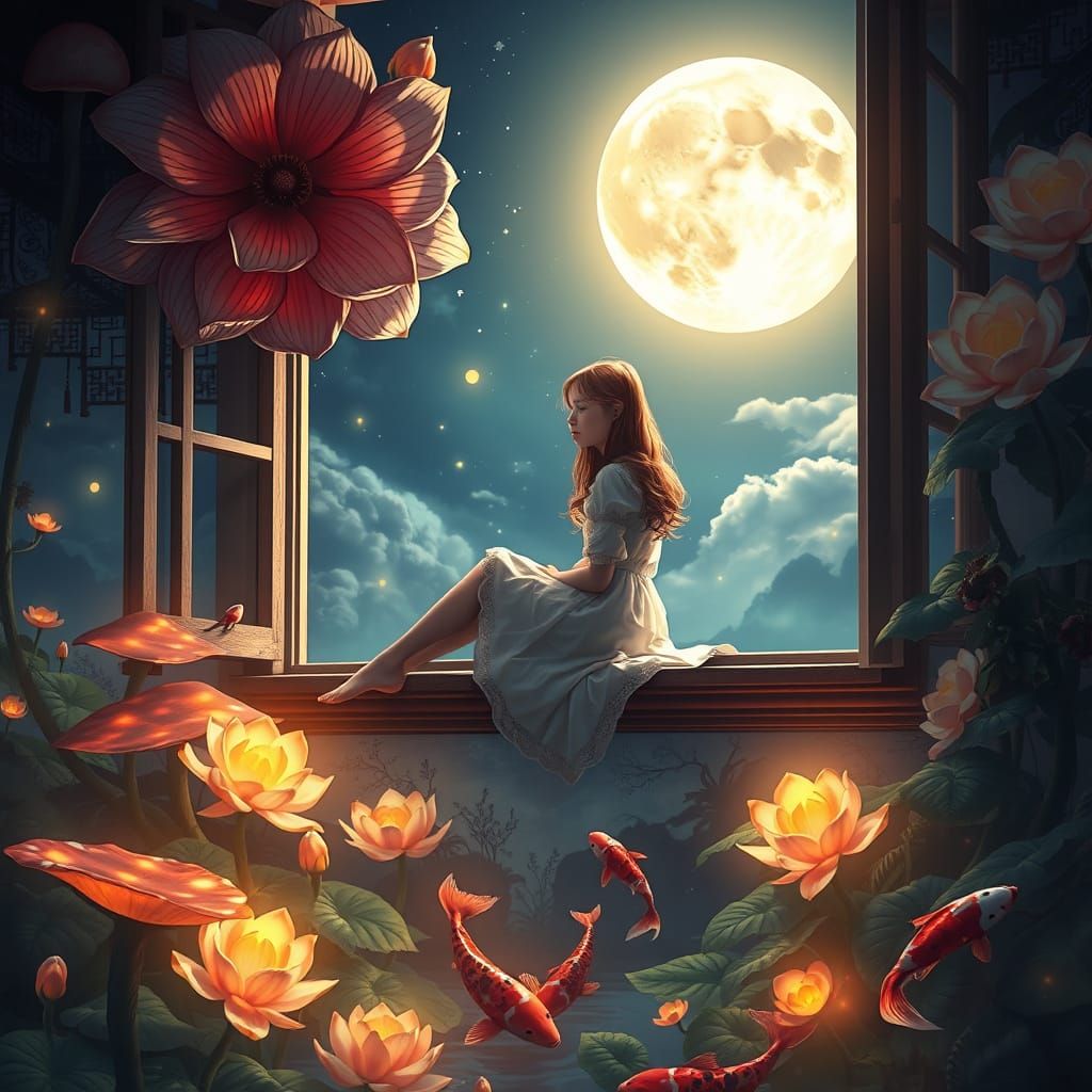 Whimsical Celestial Portrait in Art Nouveau Style