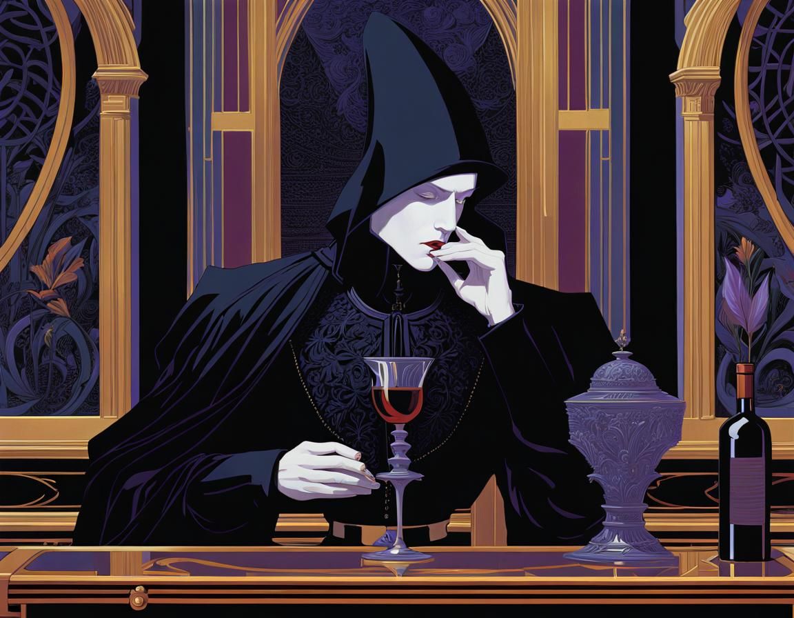 Gothic Noble with Wine, Pre-Raphaelite Painting