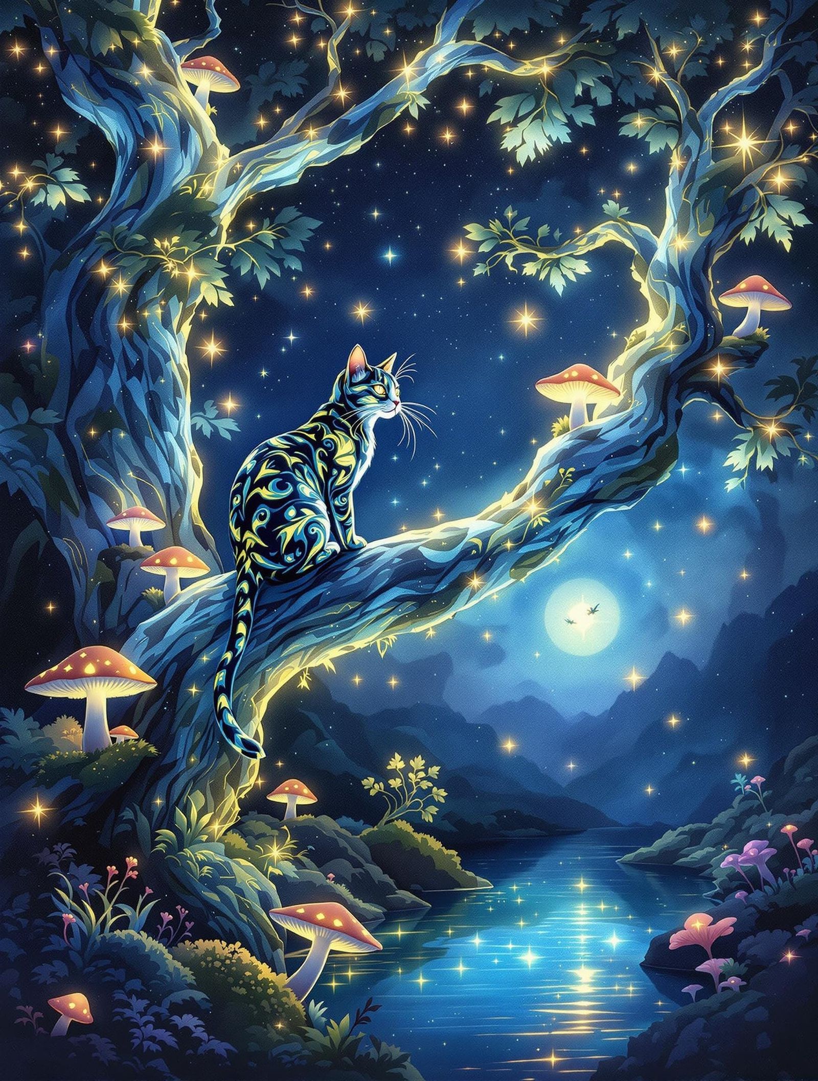 Sokoke Cat Amidst Glowing Forest