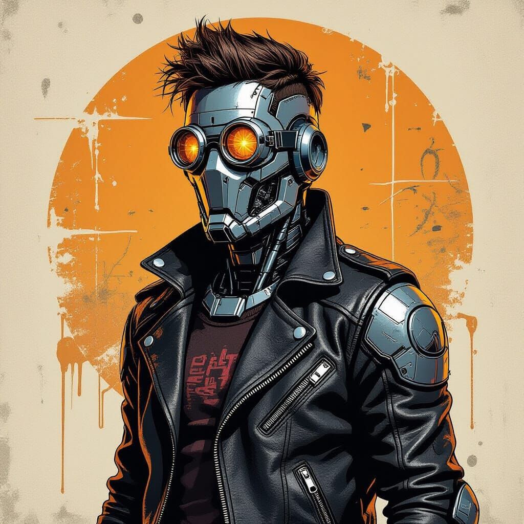 Steampunk Chrome Cyborg in Hand-Drawn Style