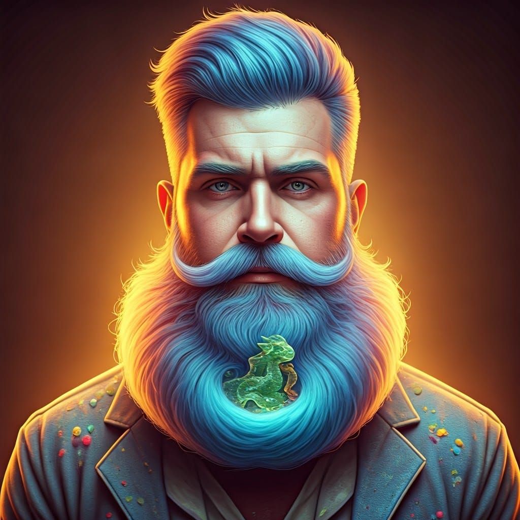 Man with Cotton Candy Beard and Gummy Dragon