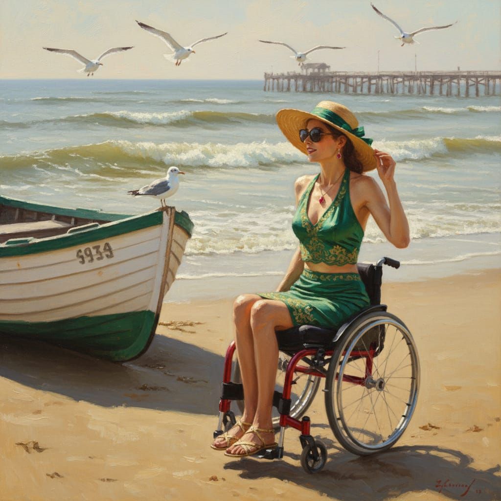 Paraplegic Woman Chats with Seagull Seaside
