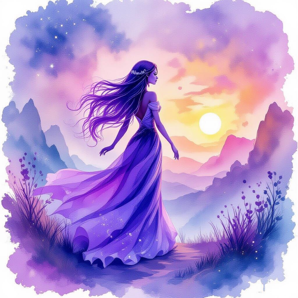 Alien Exploring Planet in Watercolor Style