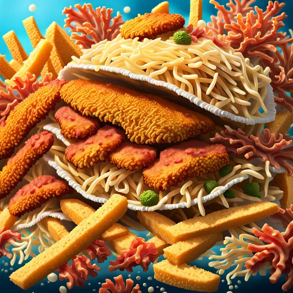 Hyperrealistic Coral Reef Made of Fast Food