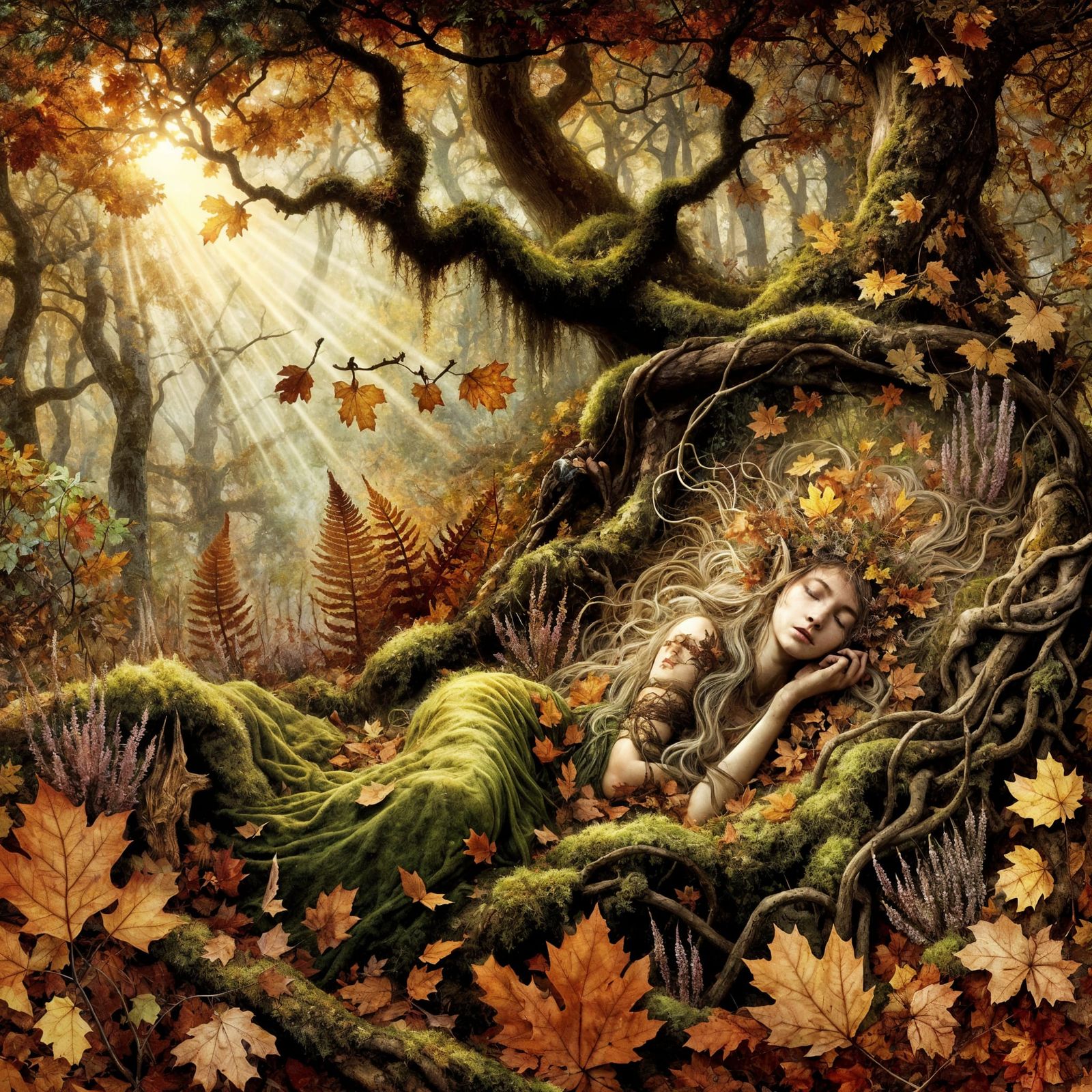 Sleeping Dryad in Enchanted Forest: Renaissance Manga Art