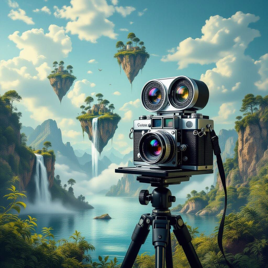 Vintage Camera Captures Surreal Dreamscape as Painting