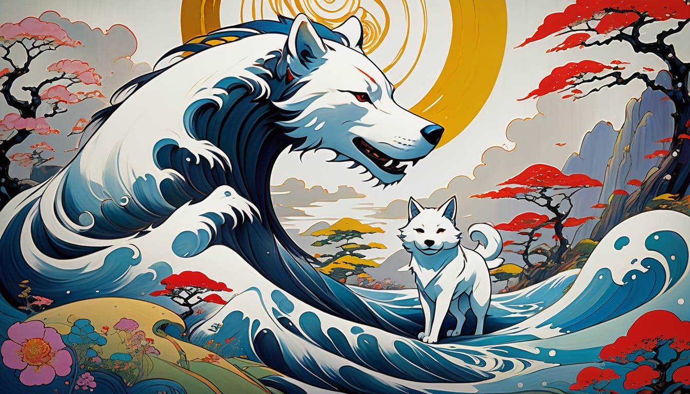 Okami in Klimt-Inspired Art Nouveau Style