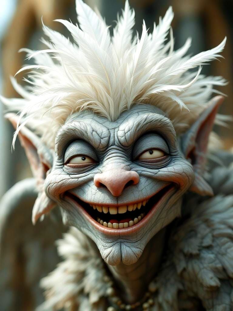 Happy Gargoyle with Feather Mohawk, Digital Painting