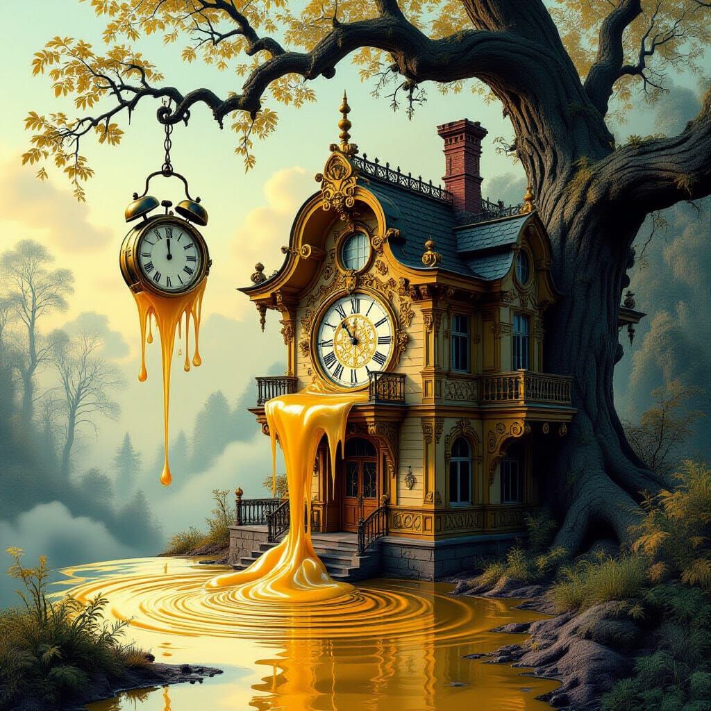 Surreal Baroque Wax Building with Melting Clock