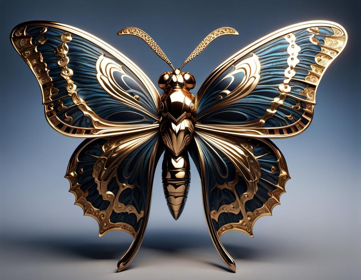 Intricate Metallic Death Moth in VRay Rendering