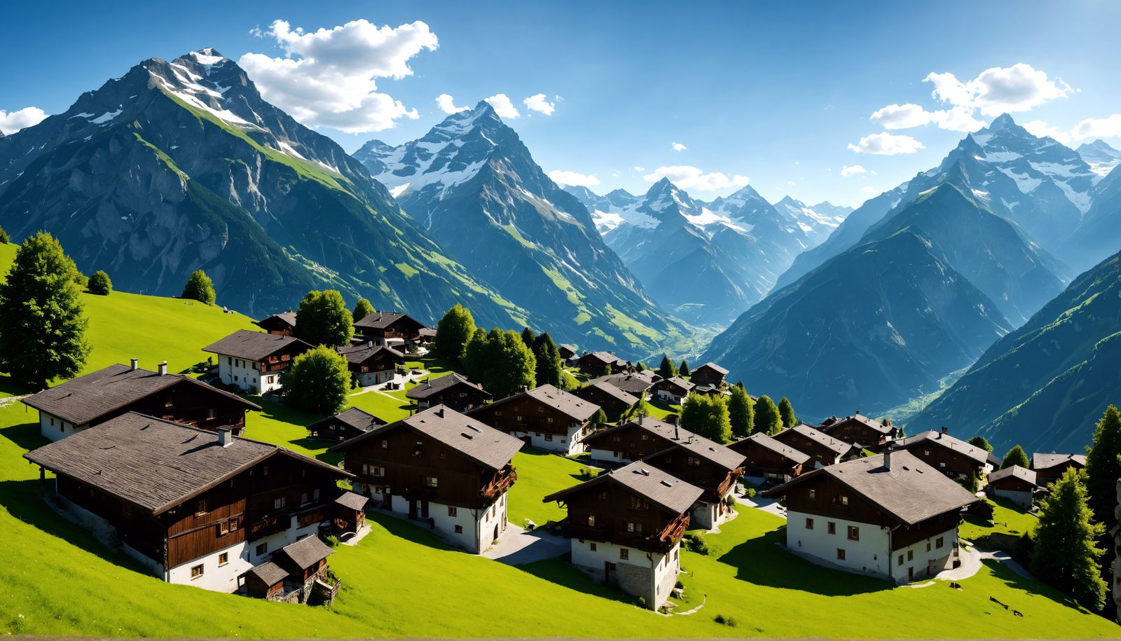 Swiss Alps Mountain Village: Hyperrealistic Cinematic View