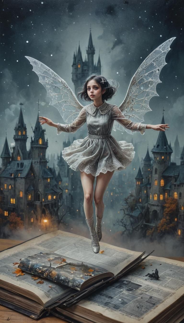 Surreal Ghost Girl in Book, Digital Painting