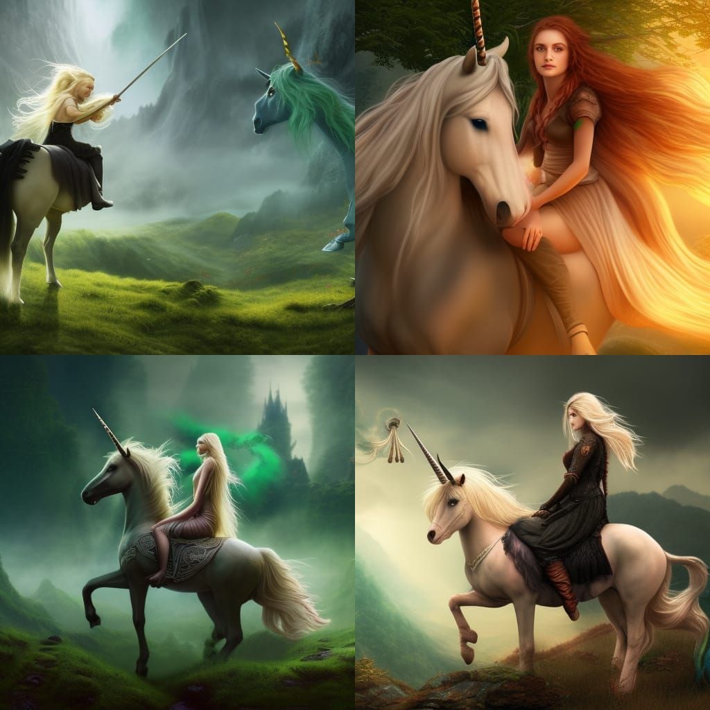Irish Witch Rides Unicorn in Fantasy Art