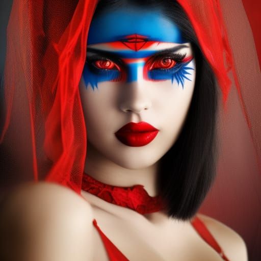 Striking Portrait of Woman with Red Hood