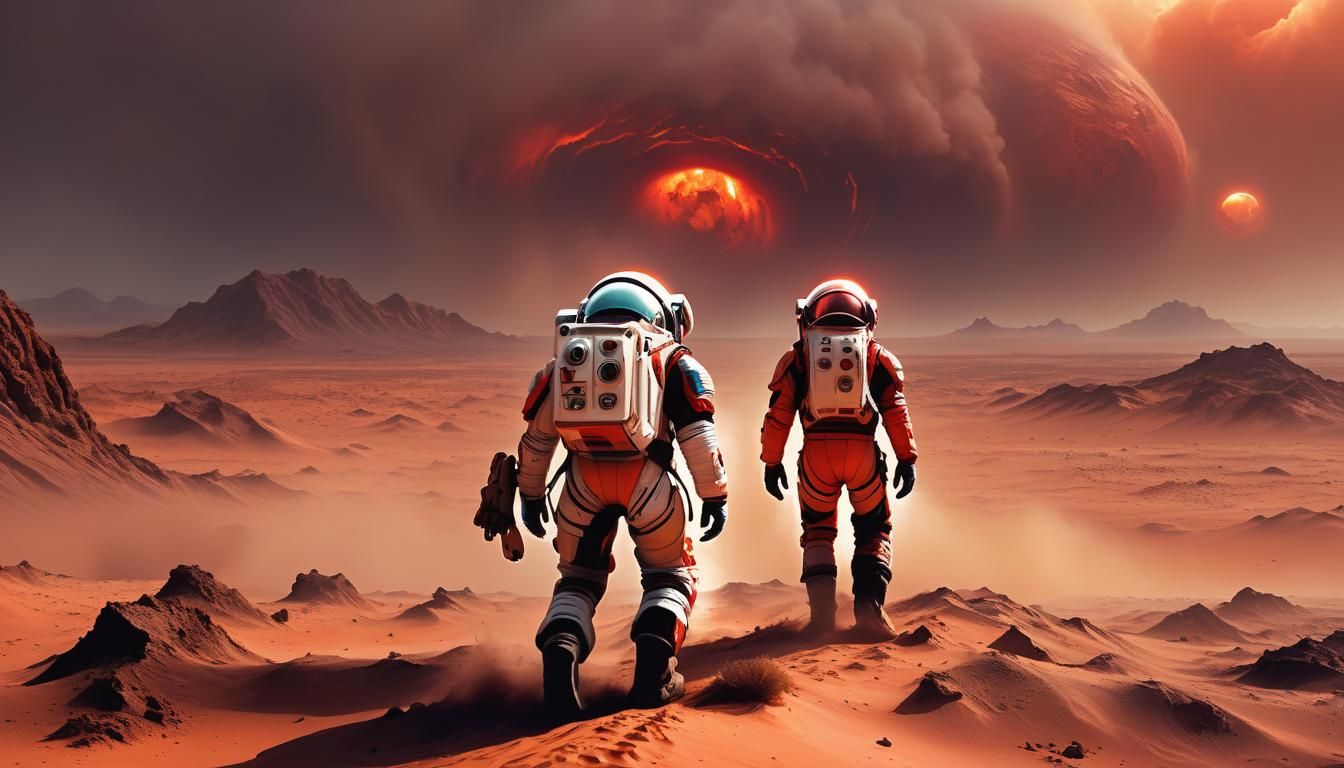 Astronaut Stranded on Mars in Digital Painting Style