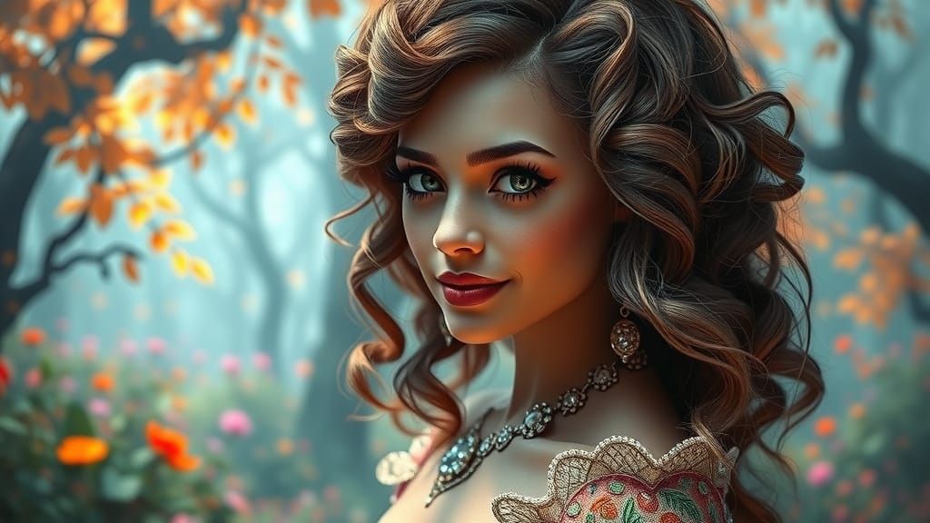 belle femme sur fond féerique réaliste 4k