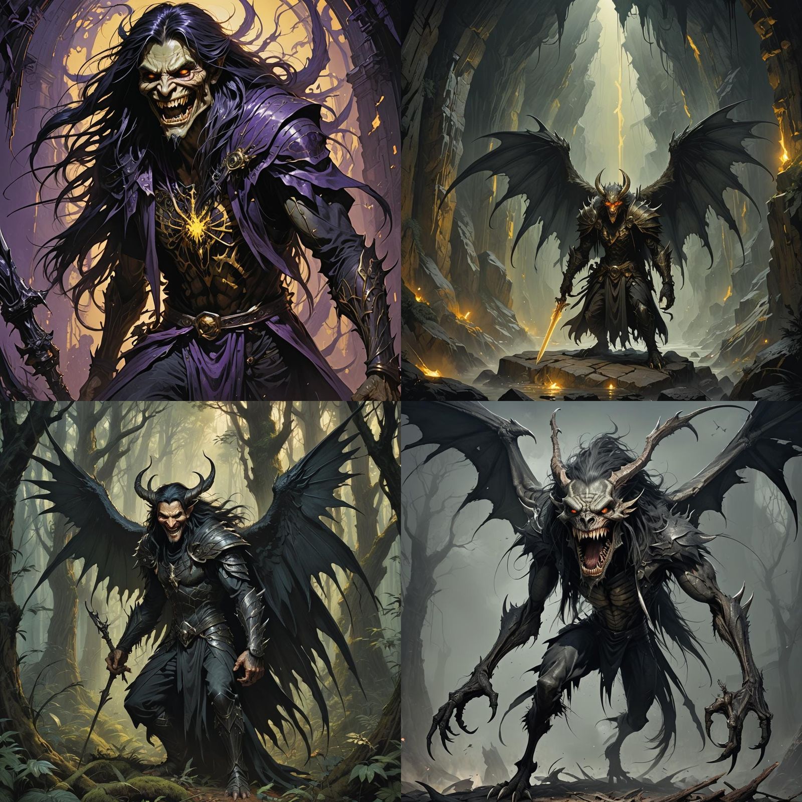 Creepy Winged Cryptid with Sharp Teeth in Dark Fantasy