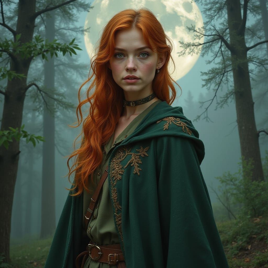 Whimsical Fantasy Ranger in Moonlit Forest