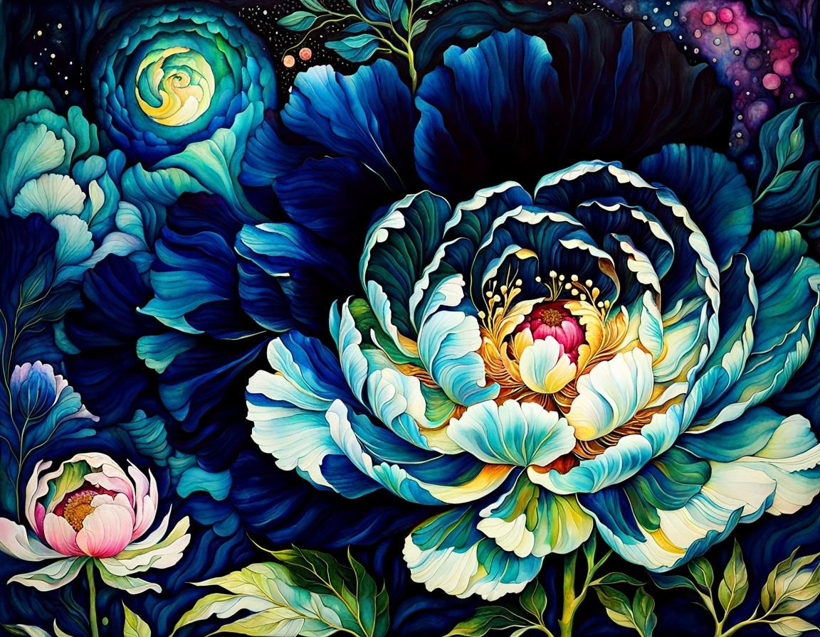 Magical Peony in Art Nouveau Style