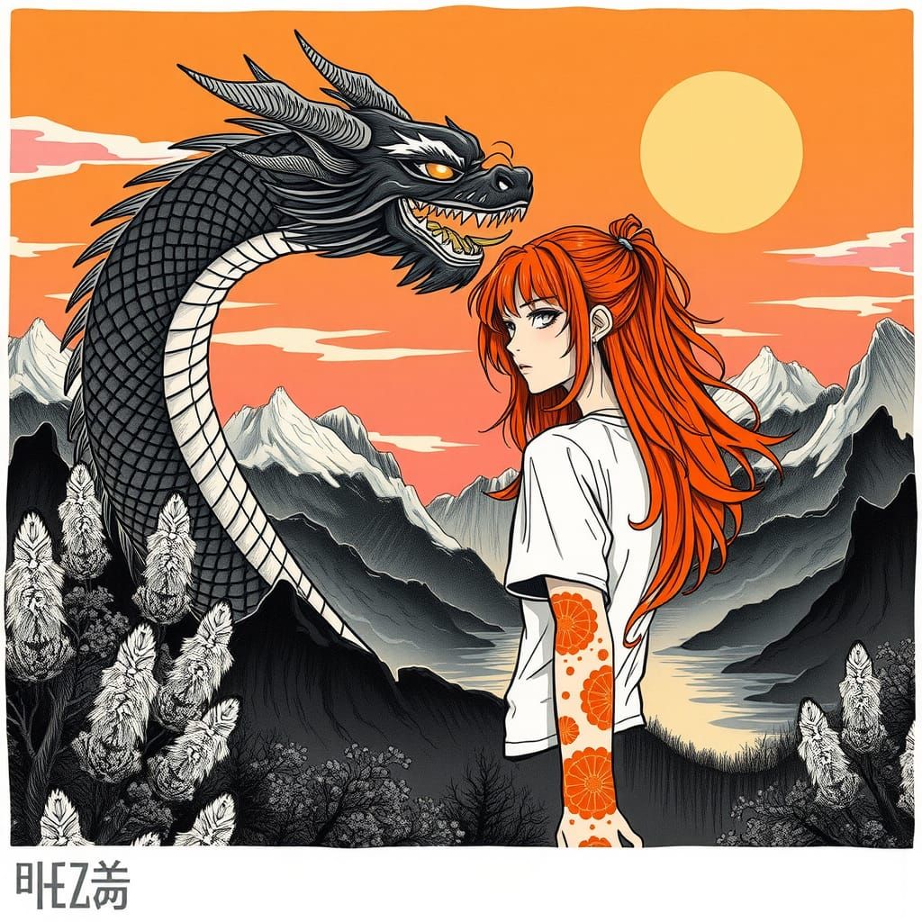 Vintage Chinese Dragon Soaring in Dreamy Landscape