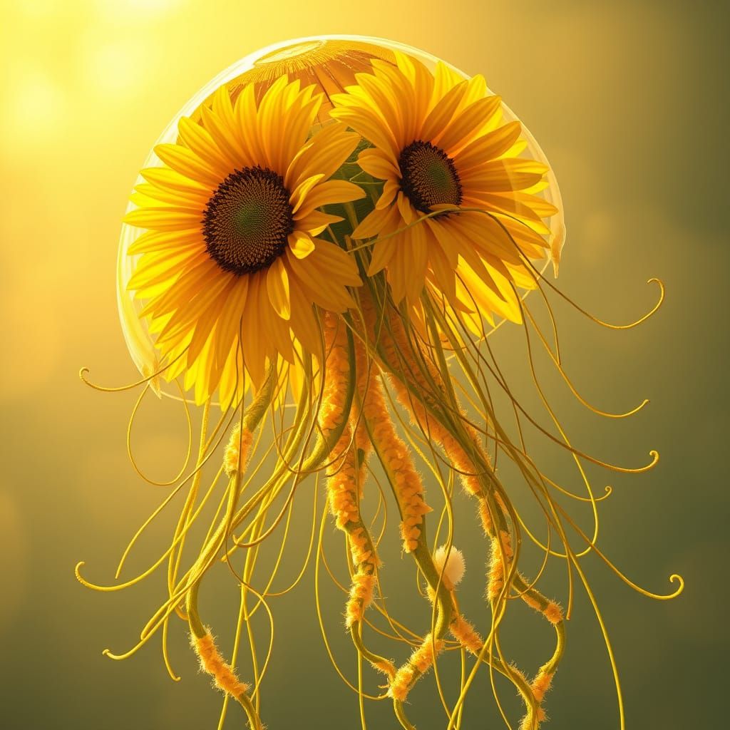 Vibrant Sunflower Jellyfish in Dreamy Golden Light