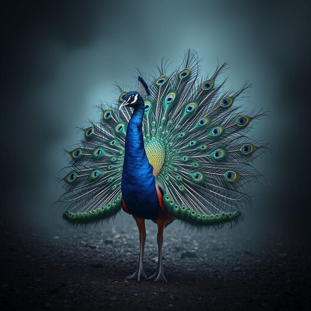 Regal Peacock Unfurls Its Majestic Tail Feathers