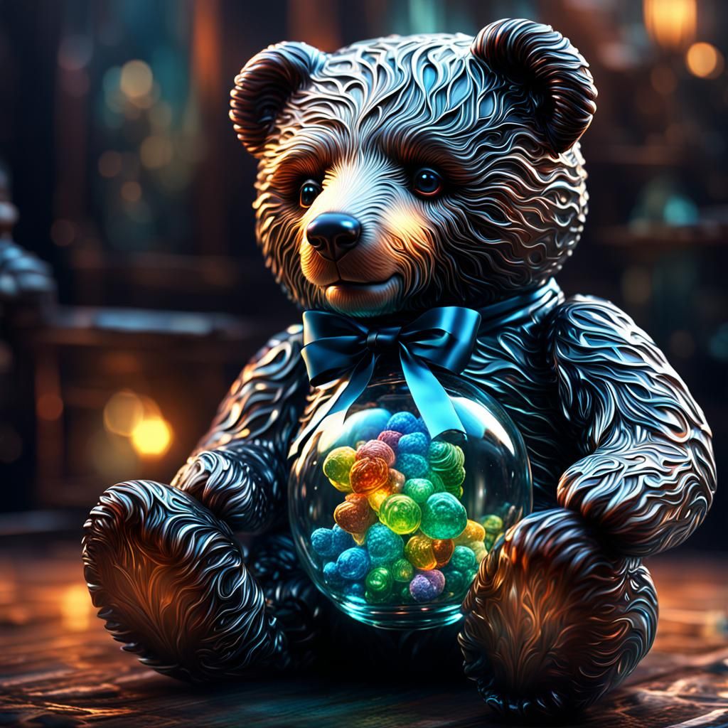 Blown Glass Teddy Bear: Epic Cinematic Art