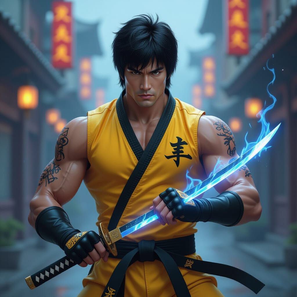 Powerful Martial Artist with Katana in Anime Realism