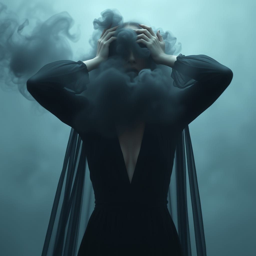 Dark Fantasy Woman in Smoky Veil