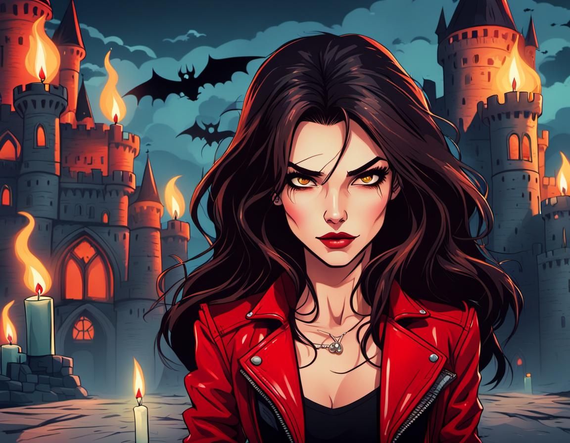 Badass Brunette in Retro Cartoon Style