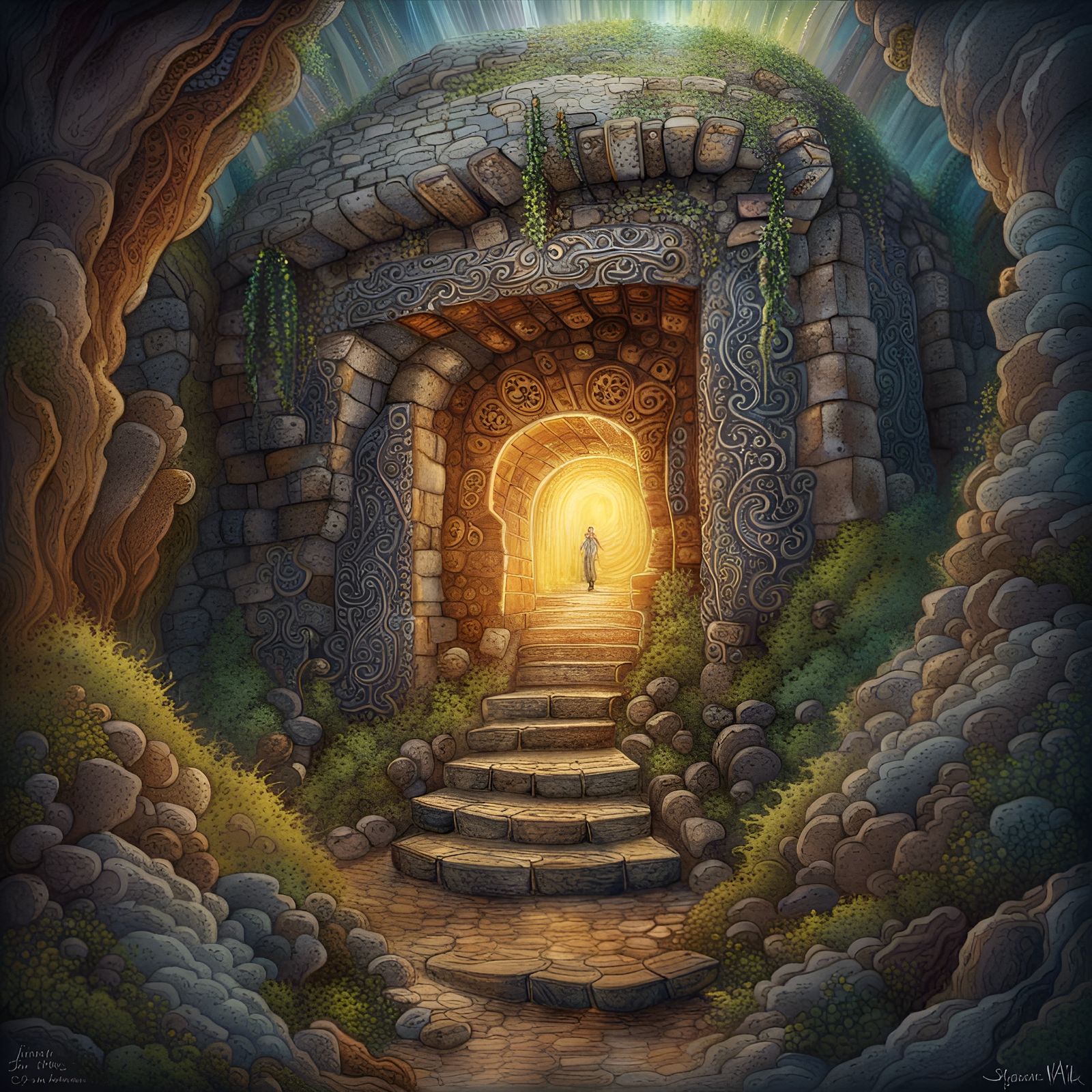 Magical Mine with Screaming Entryway, Ceramic Illustration