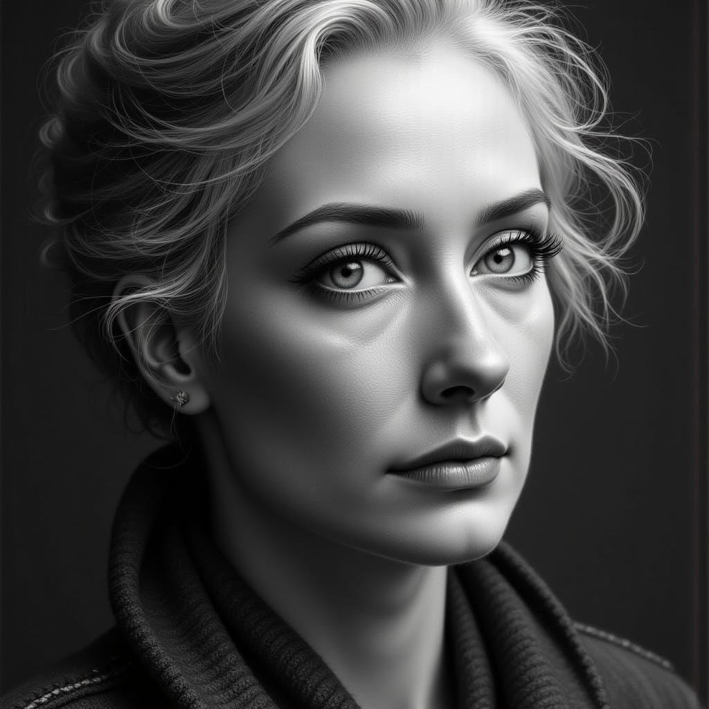 Surrealist Portrait of a Beautiful Old Woman in Charcoal and...