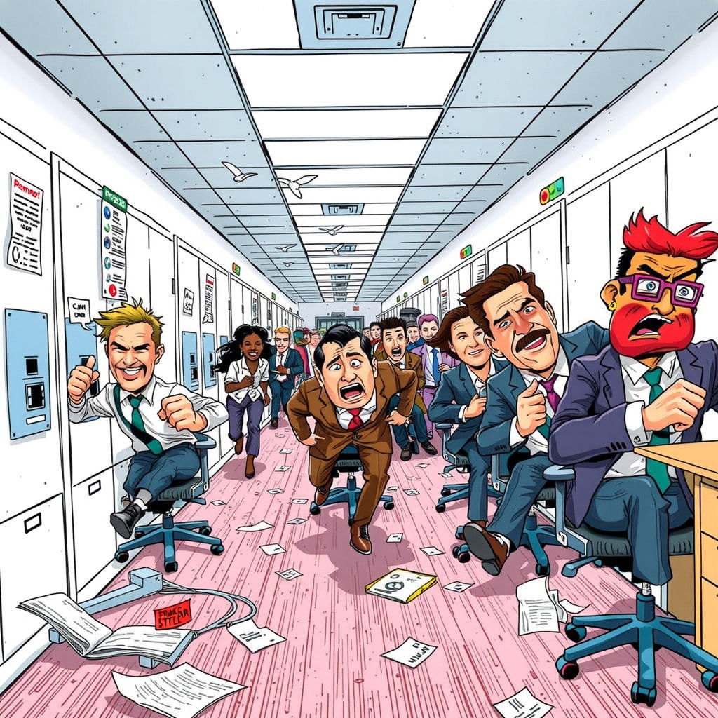 Racing Office Workers in Motion